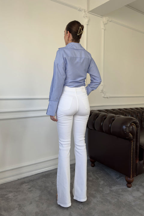 Premium İspanyol Paça Jean- Beyaz