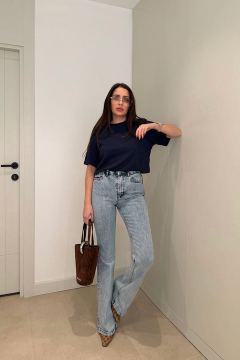 Premium İspanyol Paça Jean- BUZ MAVİSİ