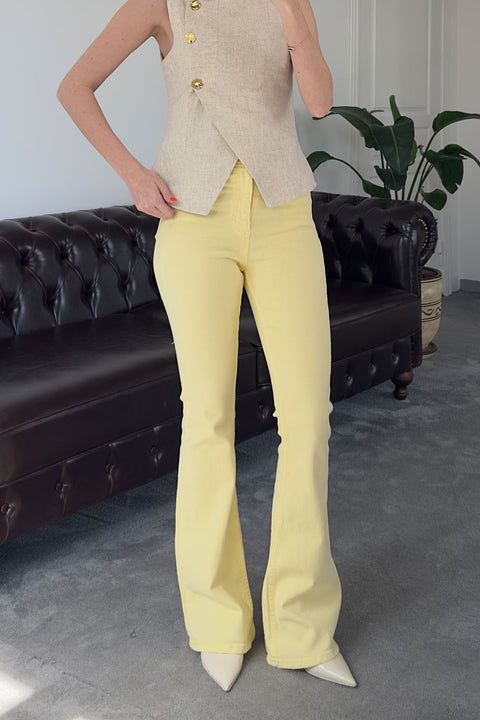 Premium İspanyol Paça Jean- SARI