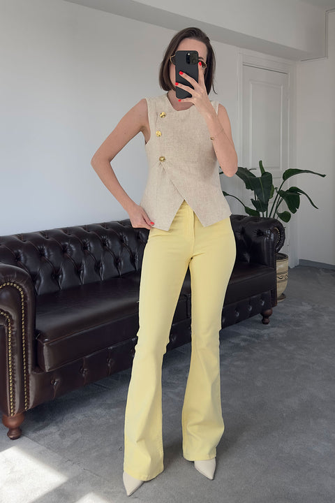 Premium İspanyol Paça Jean- SARI