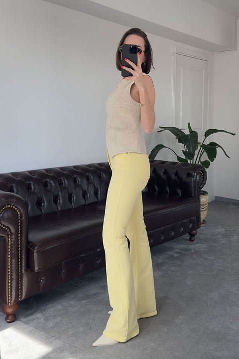 Premium İspanyol Paça Jean- SARI