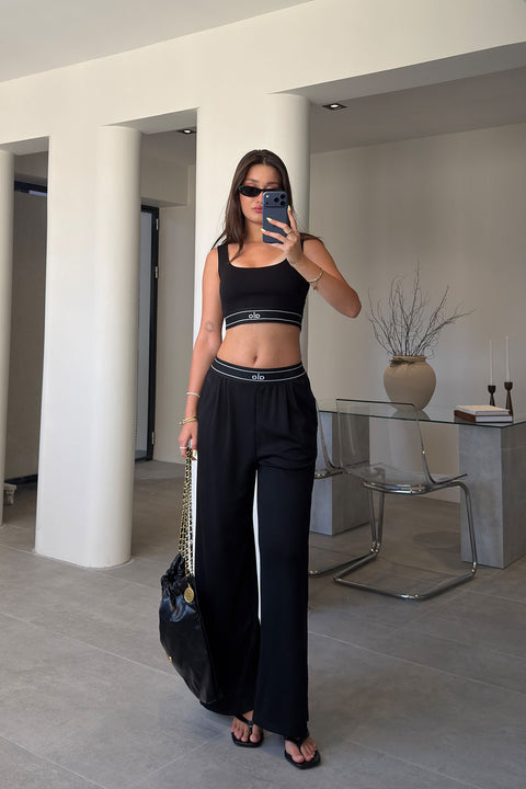 PREMİUM KALIN ASKILI CROP BELİ LASTİKLİ TAKIM- SİYAH