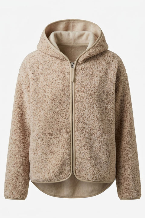 PREMİUM KAPÜŞONLU FERMUARLI POLAR HIRKA- BEJ