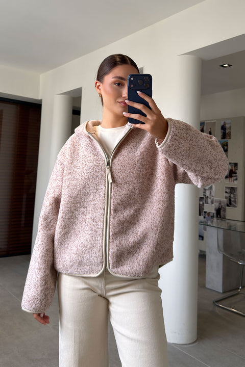 PREMİUM KAPÜŞONLU FERMUARLI POLAR HIRKA- BEJ