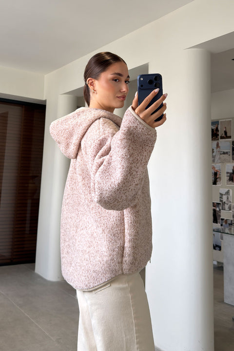 PREMİUM KAPÜŞONLU FERMUARLI POLAR HIRKA- BEJ