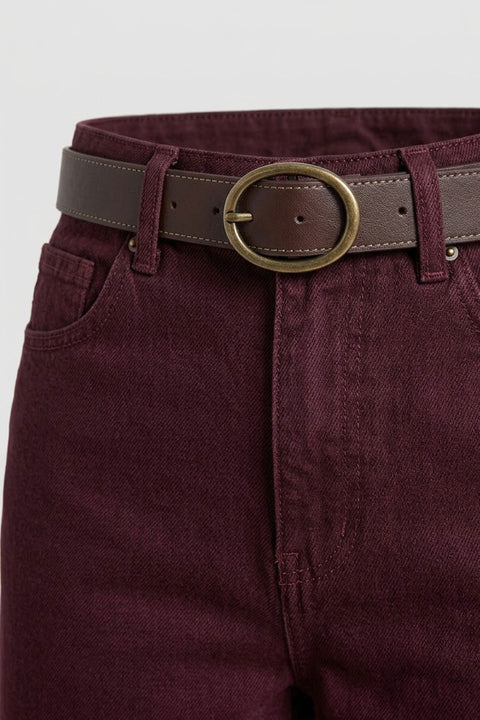 Premium Kemerli Flare Jean- BORDO