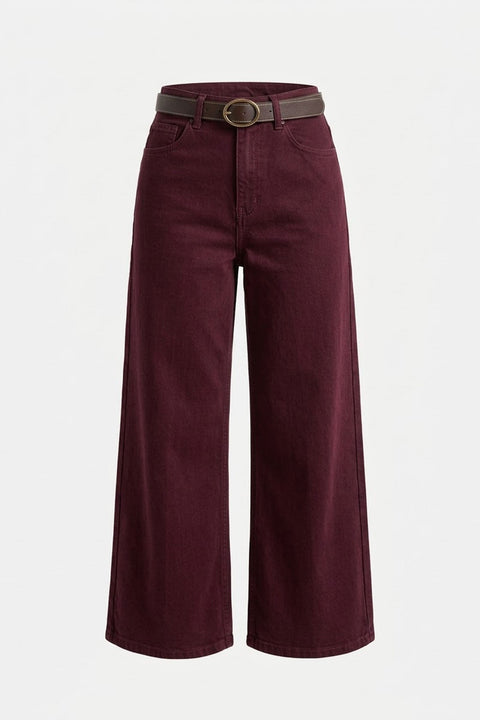 Premium Kemerli Flare Jean- BORDO