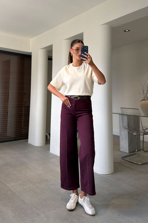Premium Kemerli Flare Jean- BORDO