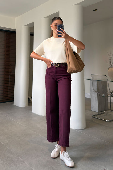 Premium Kemerli Flare Jean- BORDO