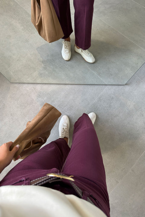 Premium Kemerli Flare Jean- BORDO