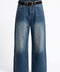Premium Kemerli Flare Jean- KOYU MAVİ