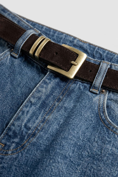 Premium Kemerli Flare Jean- KOYU MAVİ