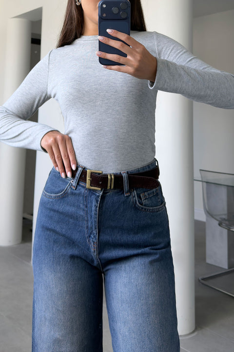 Premium Kemerli Flare Jean- KOYU MAVİ