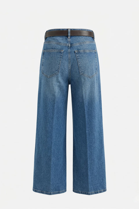 Premium Kemerli Flare Jean- MAVİ