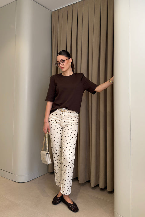 Premium Kesik Paça Puantiyeli Jean- BEYAZ