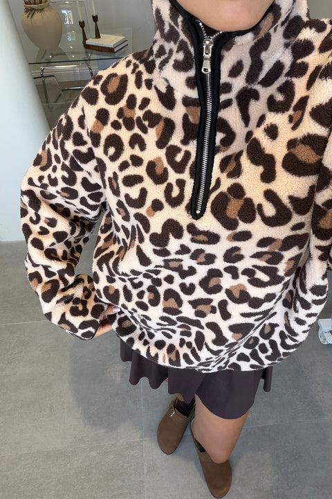 PREMİUM LEOPAR DESENLİ POLAR- KAHVERENGİ