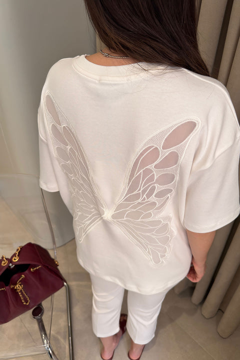 Premium Oversize Kelebek Nakışlı Bluz- BEYAZ