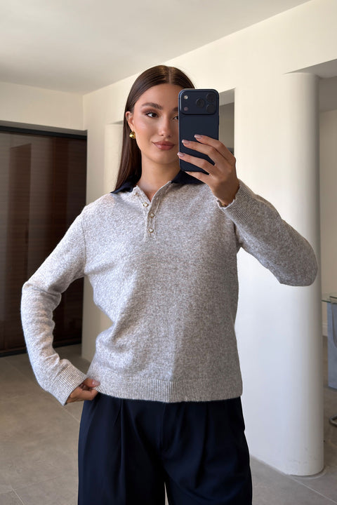 Premium Polo Yaka Triko Kazak- VİZON
