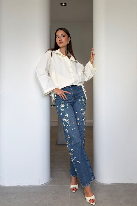 Premium Taş İşlemeli Detay Jean- MAVİ