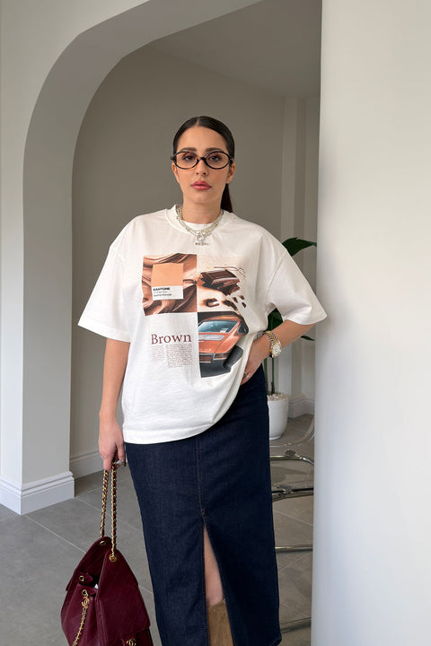 Premium Yeni Sezon Baskılı T-Shirt- EKRU