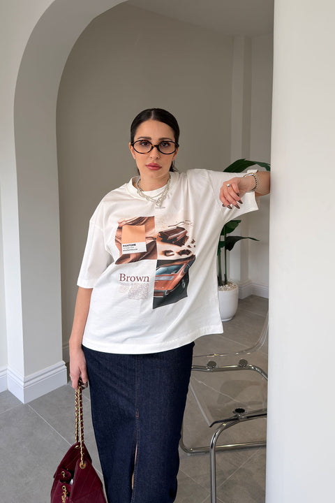 Premium Yeni Sezon Baskılı T-Shirt- EKRU
