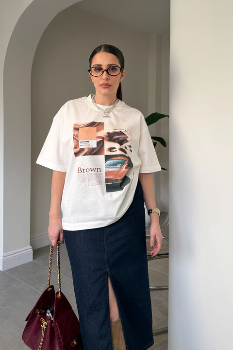 Premium Yeni Sezon Baskılı T-Shirt- EKRU