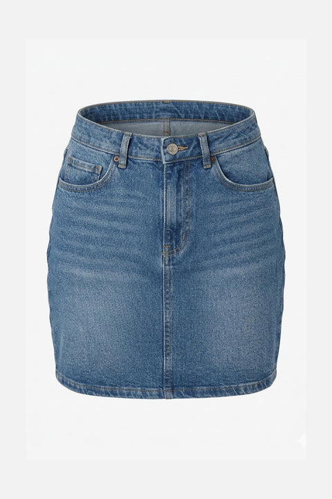 Premium Yıkamalı Denim Etek- AÇIK MAVİ