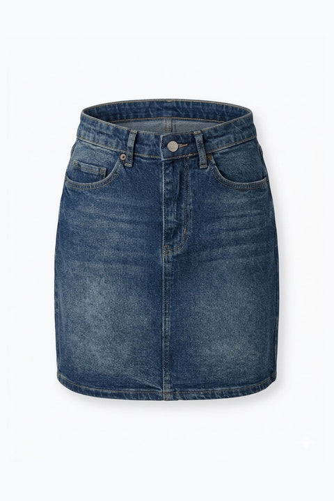 Premium Yıkamalı Denim Etek- LACİVERT