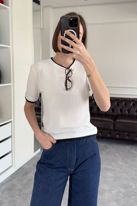 Renk Detay Triko Tshirt- EKRU
