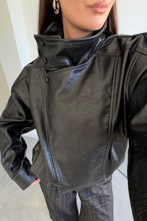 Suni Deri Özel Seri Biker Ceket- SİYAH