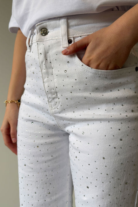 Taş Detaylı Wide Leg Jean- BEYAZ