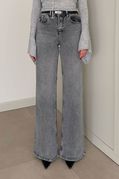 Tintli Wide Leg Jean- GRİ