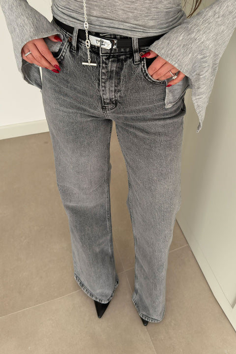 Tintli Wide Leg Jean- GRİ