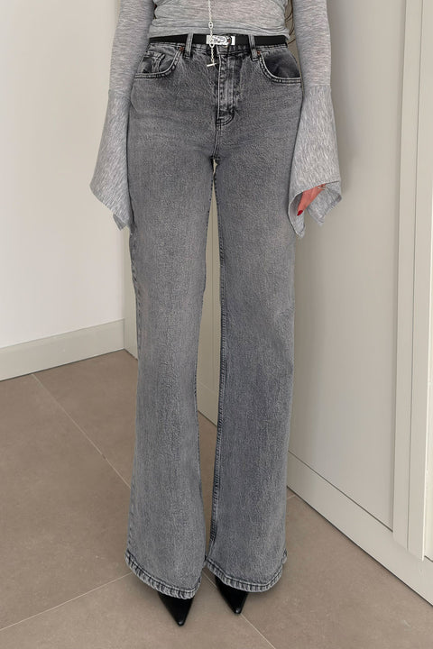 Tintli Wide Leg Jean- GRİ
