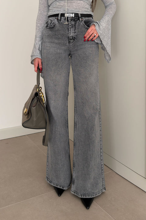 Tintli Wide Leg Jean- GRİ