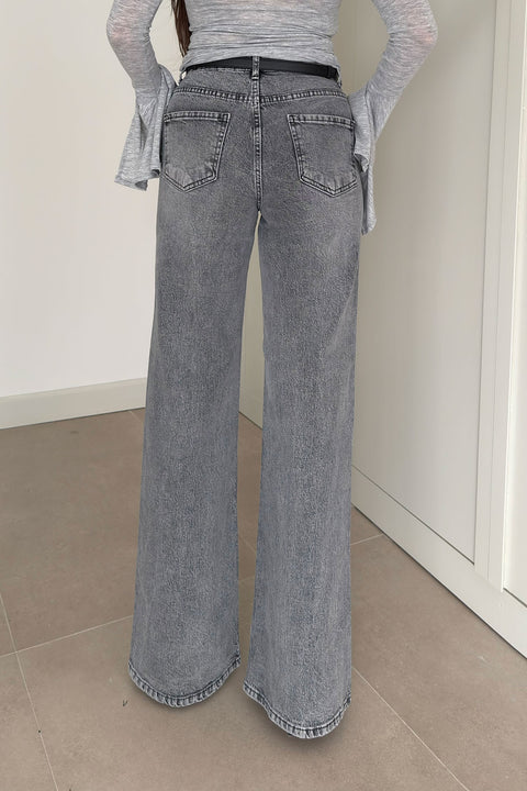 Tintli Wide Leg Jean- GRİ