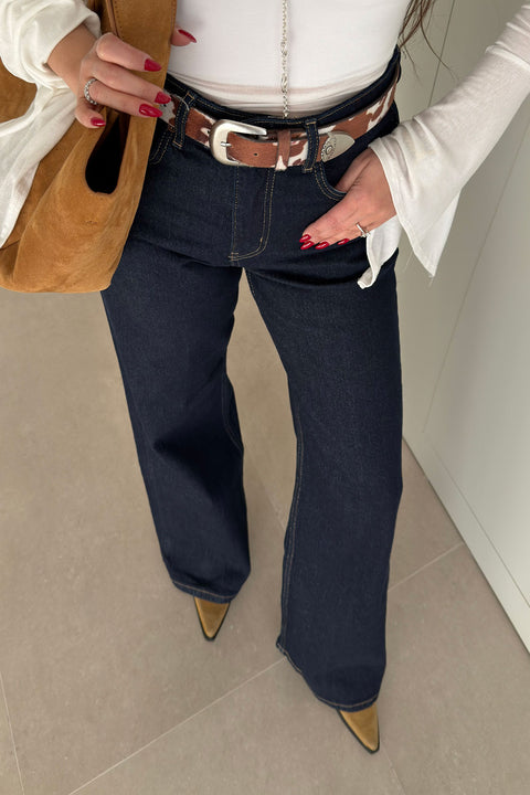 Tintli Wide Leg Jean- LACİVERT