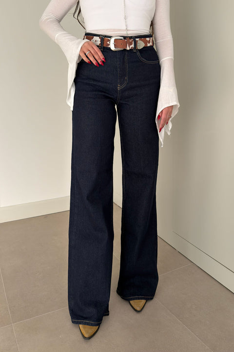 Tintli Wide Leg Jean- LACİVERT