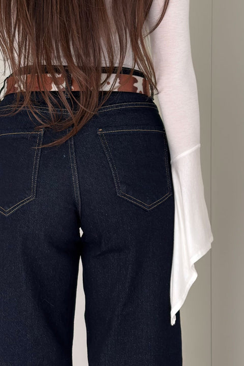 Tintli Wide Leg Jean- LACİVERT