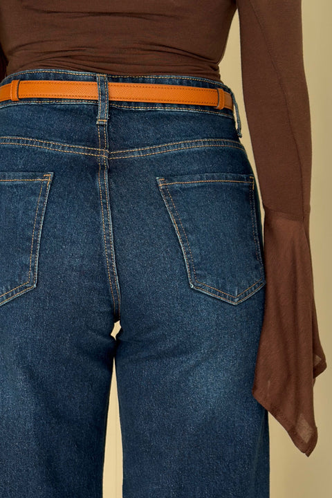 Tintli Wide Leg Jean- MAVİ