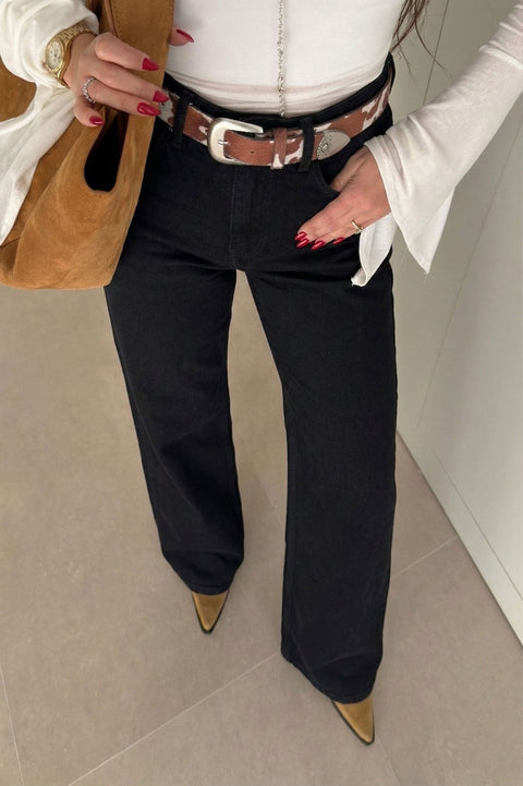 Tintli Wide Leg Jean- Siyah