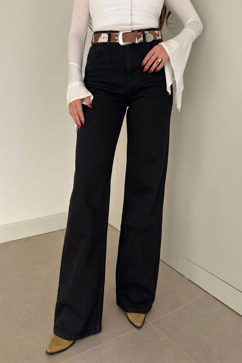Tintli Wide Leg Jean- Siyah