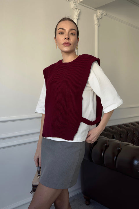 Triko Detay Tshirt- BORDO