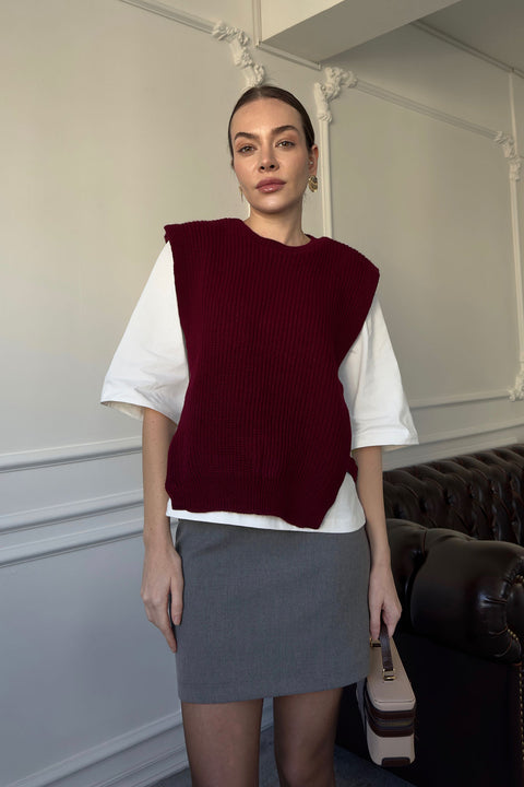 Triko Detay Tshirt- BORDO