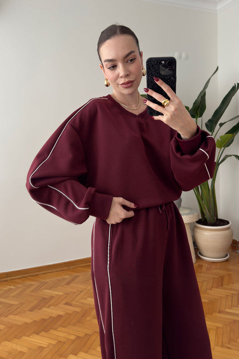 V Yaka Biye Detay Modal Takım- BORDO