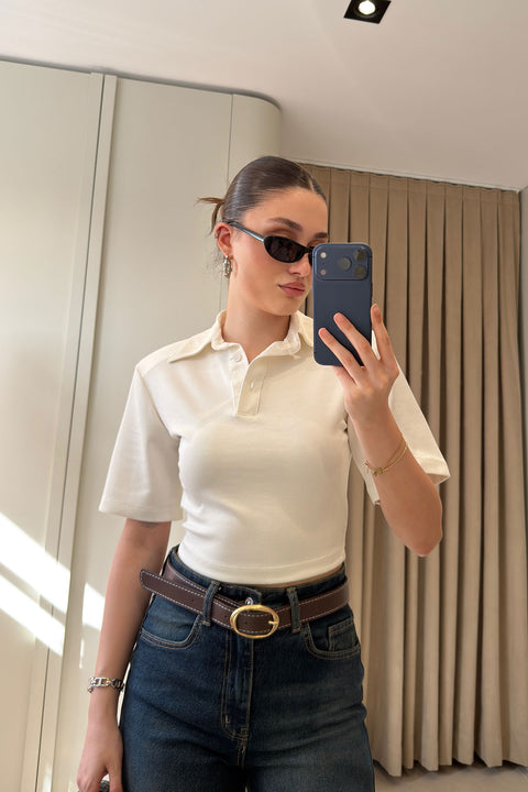 Vatkalı Premium Polo Yaka Bluz- EKRU