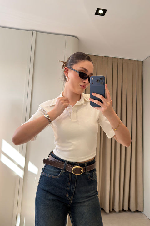 Vatkalı Premium Polo Yaka Bluz- EKRU