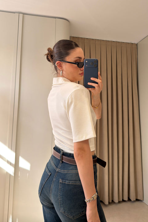 Vatkalı Premium Polo Yaka Bluz- EKRU