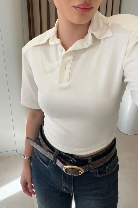 Vatkalı Premium Polo Yaka Bluz- EKRU