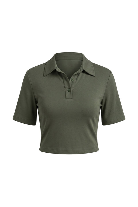 Vatkalı Premium Polo Yaka Bluz- HAKİ